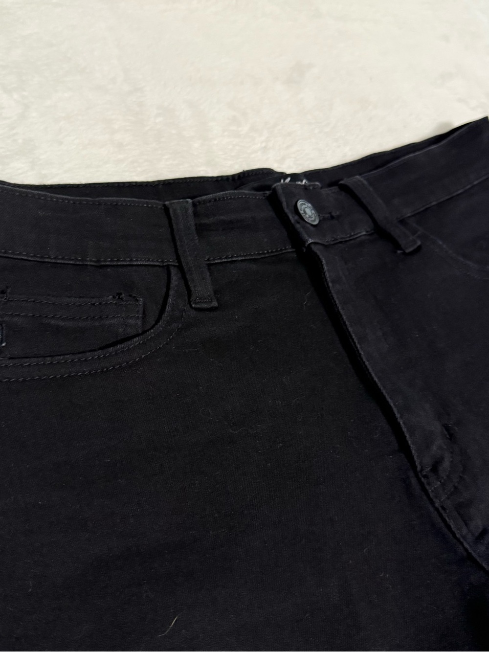 Kancan Women’s 11/29 Black Denim Shorts High Rise Stretch Frayed Cutoff